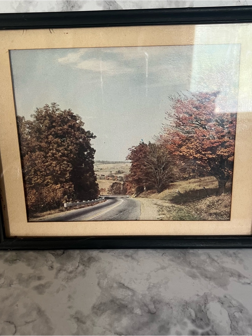 Vintage Autumn Road Print - Brown, Tan, Cream